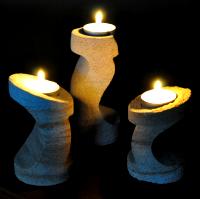 The Wave Three Piece Carved Sandstone Candle Holder Set