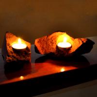 Fire, Two Piece Red Sandstone Candle Holder Set